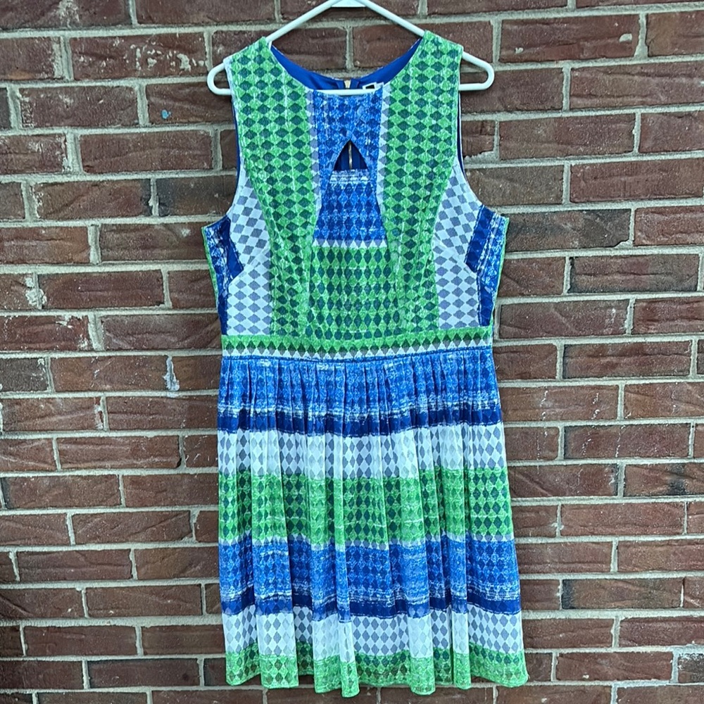 Julian Taylor Blue and Green Patterned Dress